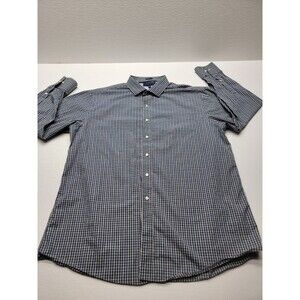 Tommy Hilfiger Men’s Dress Shirt  Blue Plaid 18 (34/35) Reg Fit Long Sleeve